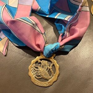 Scorpio Zodiac Medallion Silken Scarf Piece - Pink & Blue
